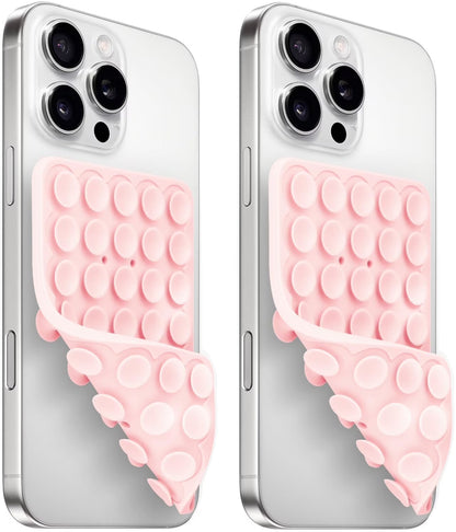 (2 Pack) Silicone Suction Cup Phone Case Mount Double Sided, Sticky Phone Grip with Higher Suction Power for Cell Phone, Hands-Free Phone Accessories for Selfies and Videos, Pink