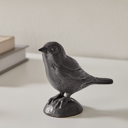 Brown Cast Iron Set of 2 Bird Sculptures - Tabletop Desk Ornaments or Decorative Paperweights